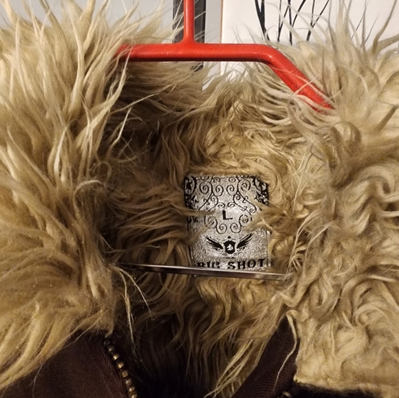 BIG SHOT  Zippered Heavy Jacket Boys Large  Faux Fur Lined Brown Embroidered - Picture 6 of 11